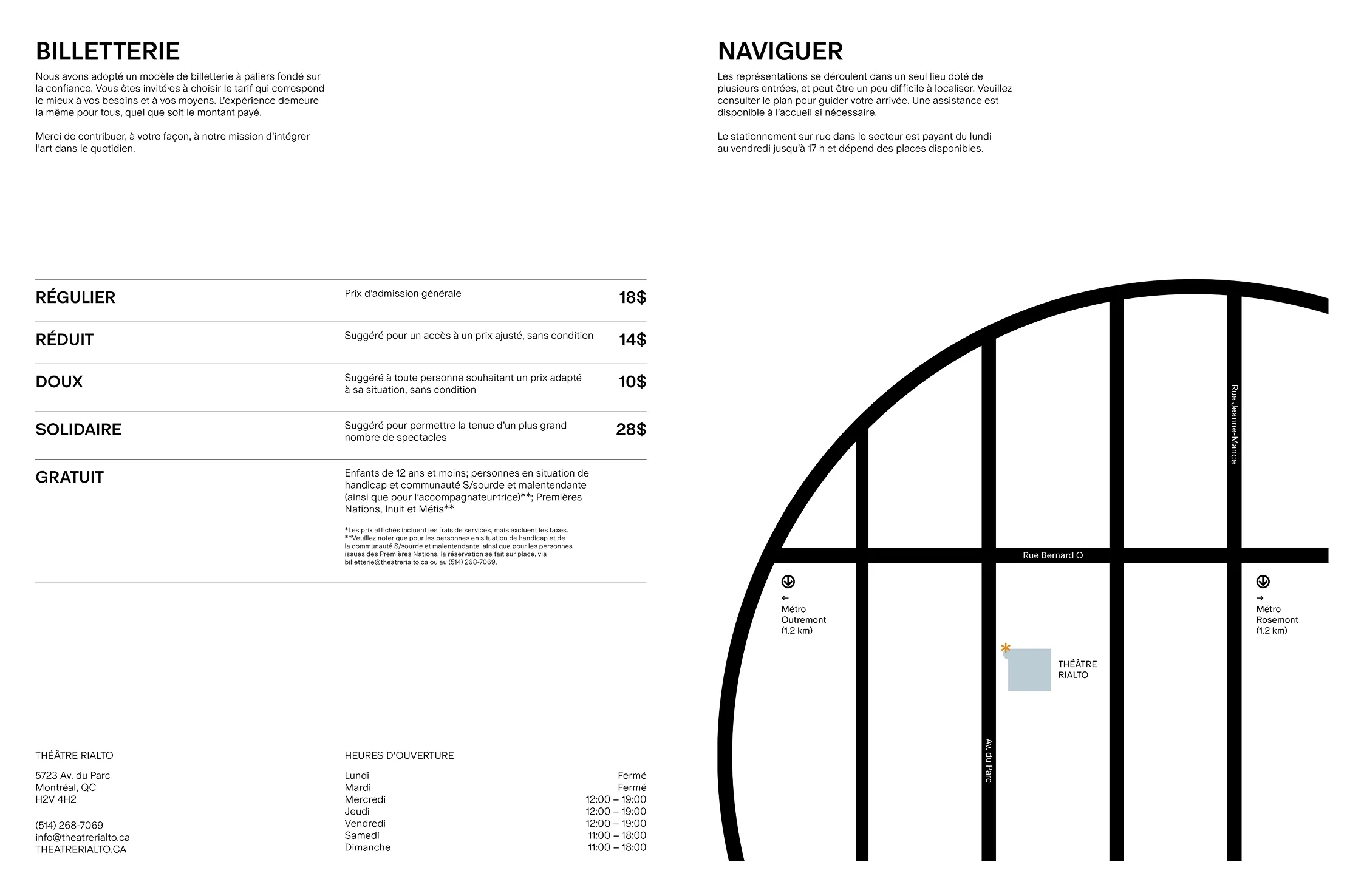 An accompanying booklet containing information on the theatre of the absurd, featured plays, mission and values, venue details, and visitor information.