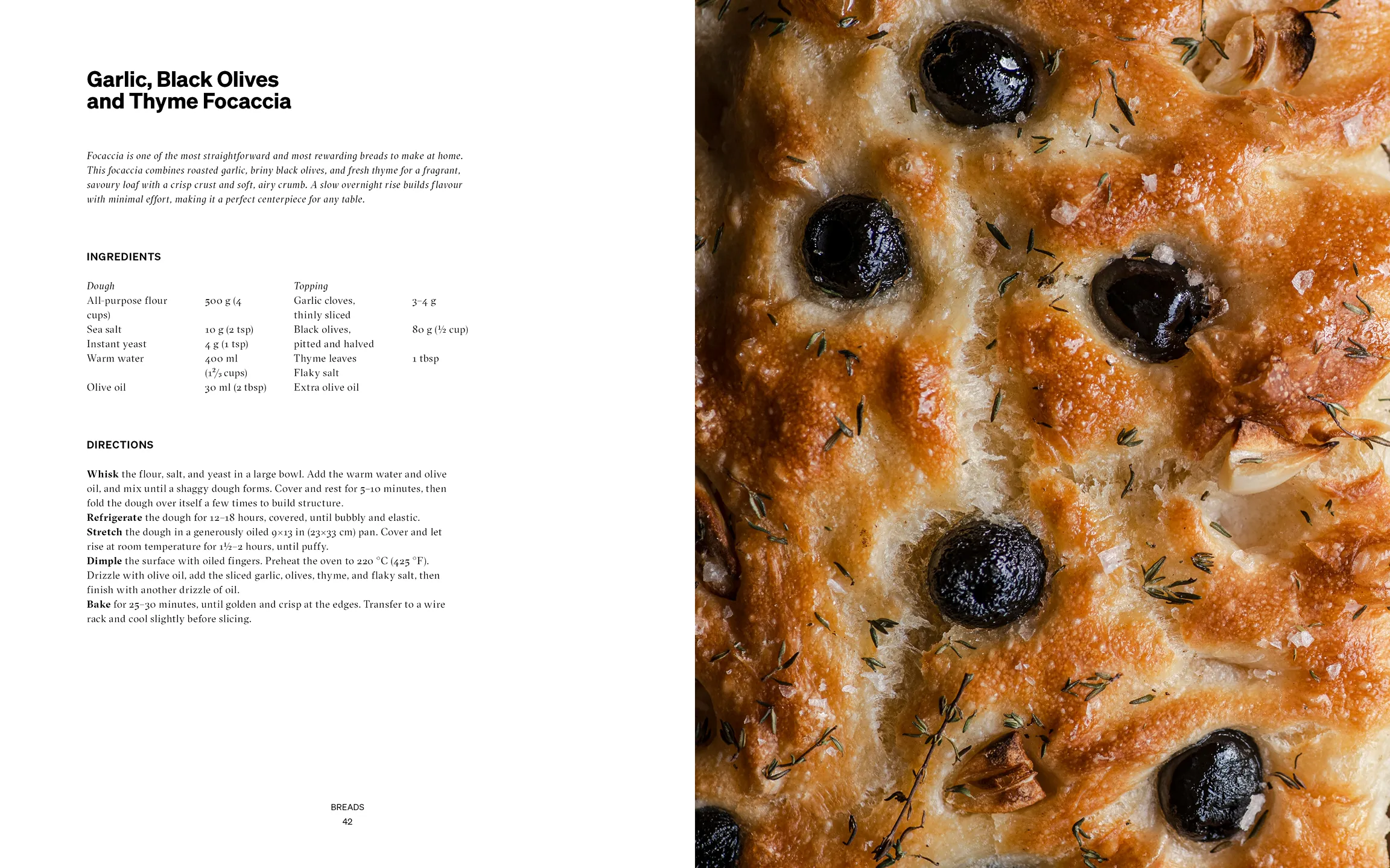 Garlic, Black Olives and Thyme Focaccia recipe spread