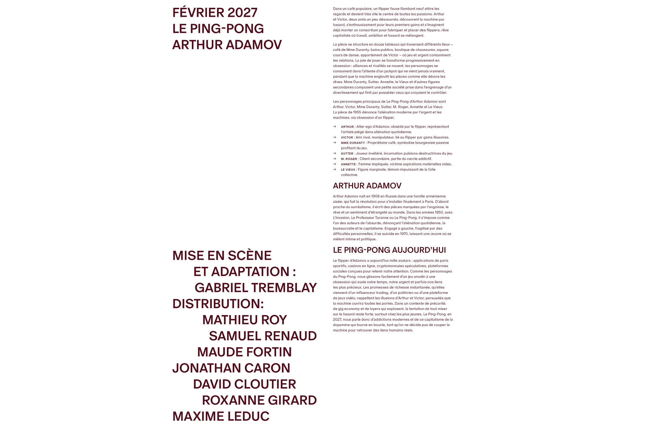 An accompanying booklet containing information on the theatre of the absurd, featured plays, mission and values, venue details, and visitor information.