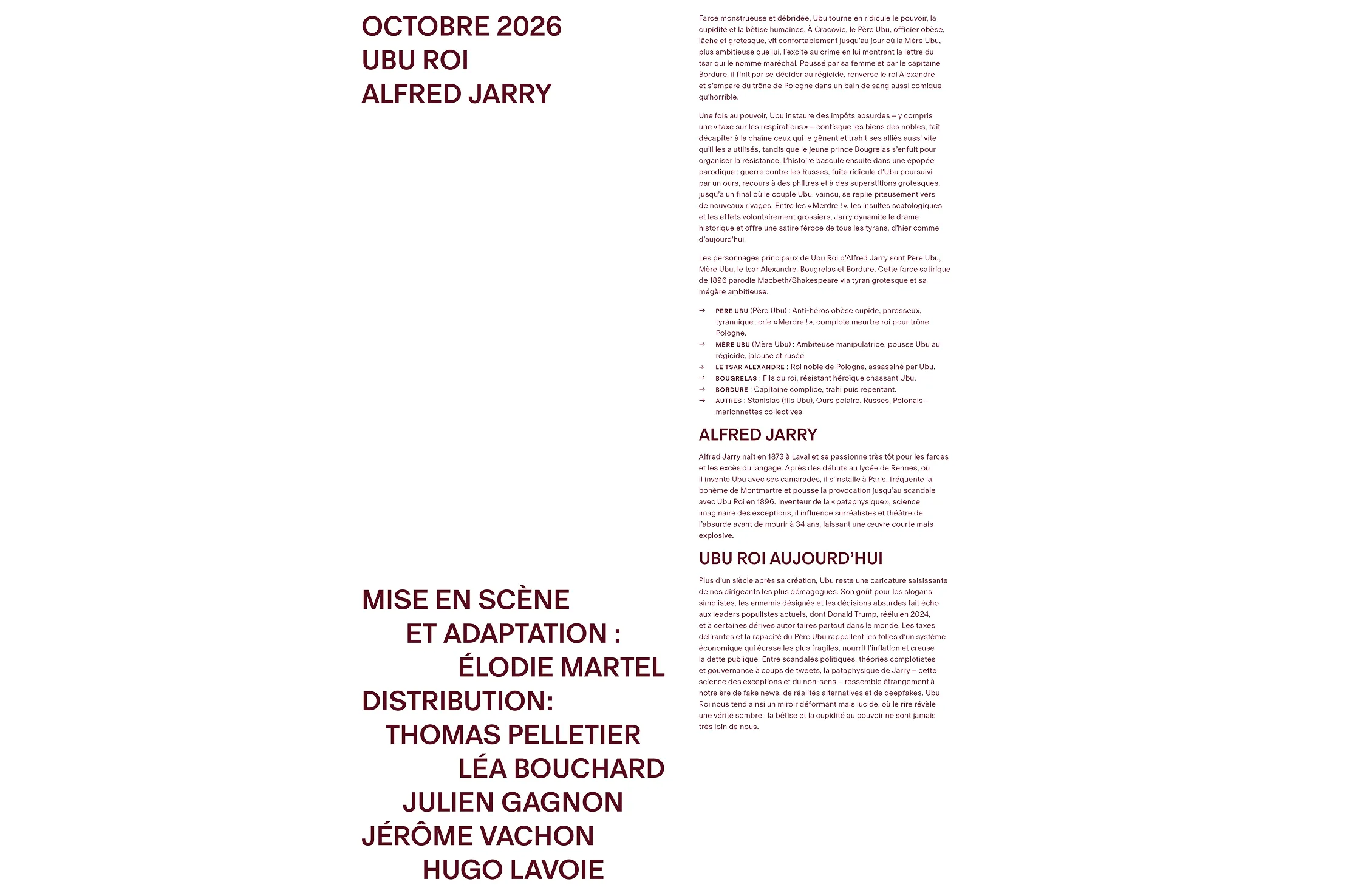 An accompanying booklet containing information on the theatre of the absurd, featured plays, mission and values, venue details, and visitor information.