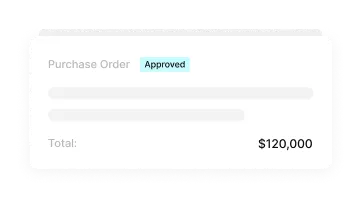 Tradogram purchase order interface showing an approved order and its total amount.