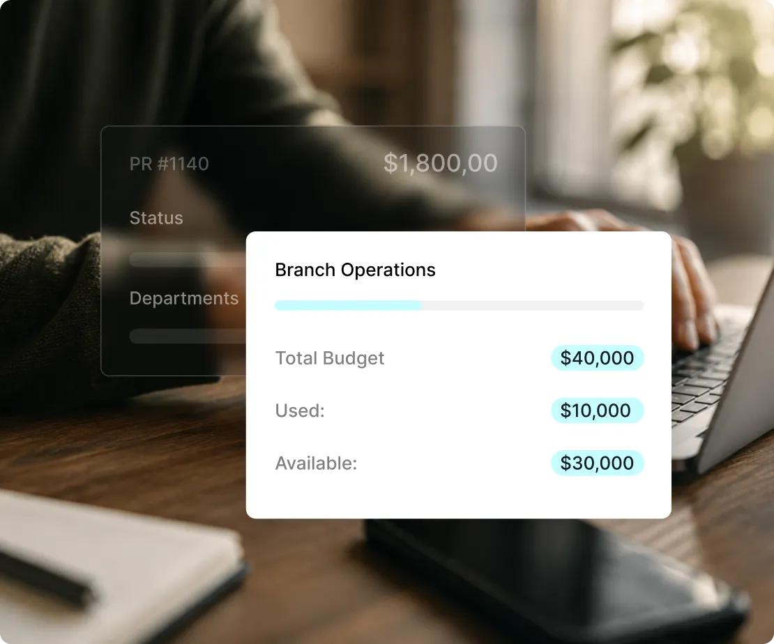 Tradogram procurement software showing budget visibility across departments and business units.