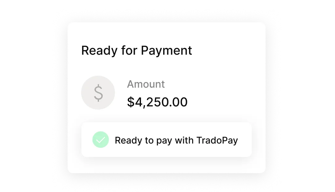 Tradogram TradoPay payment management interface showing a supplier payment ready to be initiated.