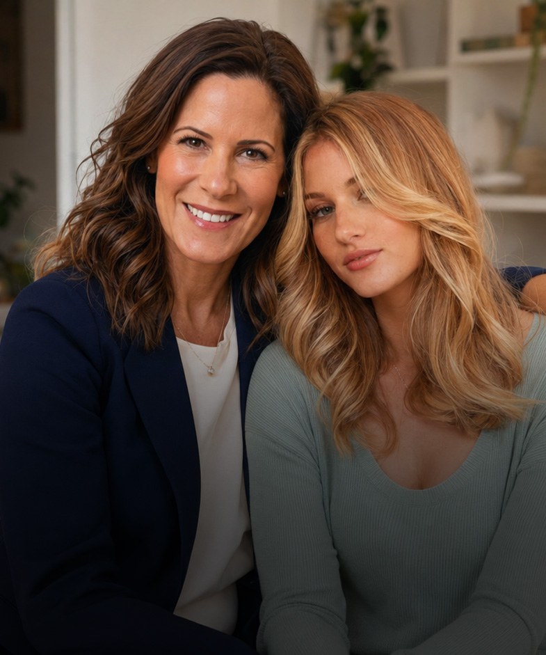 Michele Fuller sitting closely with her daughter