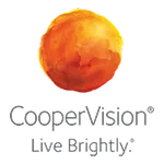 CooperVision company logo with an orange and yellow circular watercolor design above the text 'CooperVision' and the slogan 'Live Brightly'.