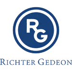 Richter Gedeon logo with stylized letters RG inside two concentric circles and the text "Richter Gedeon" below.