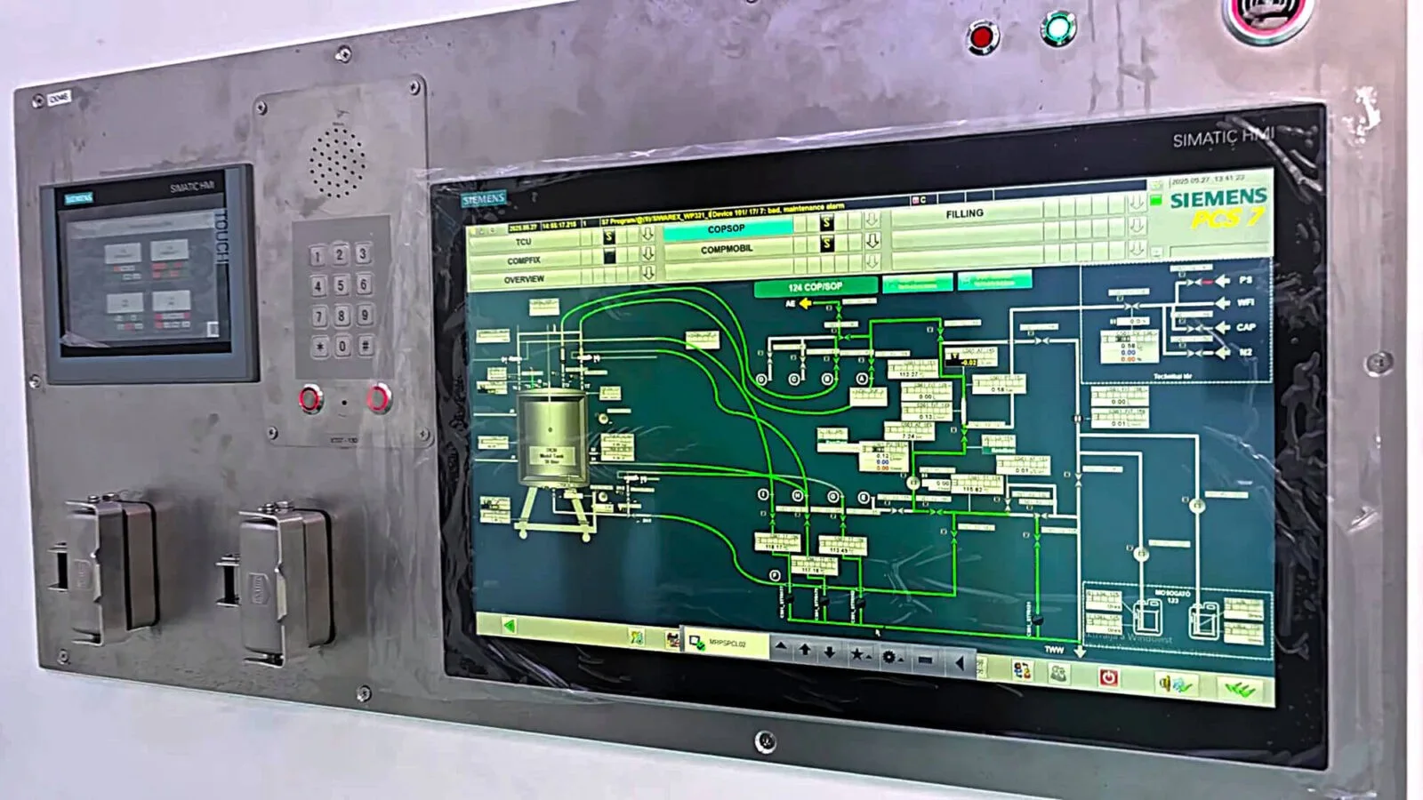 Siemens érintőképernyős kezelőpanel folyamatábrával