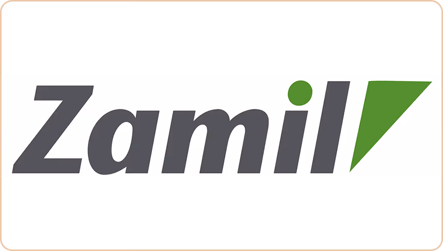 Zamil brand logo with stylized green dot and triangle on a white background