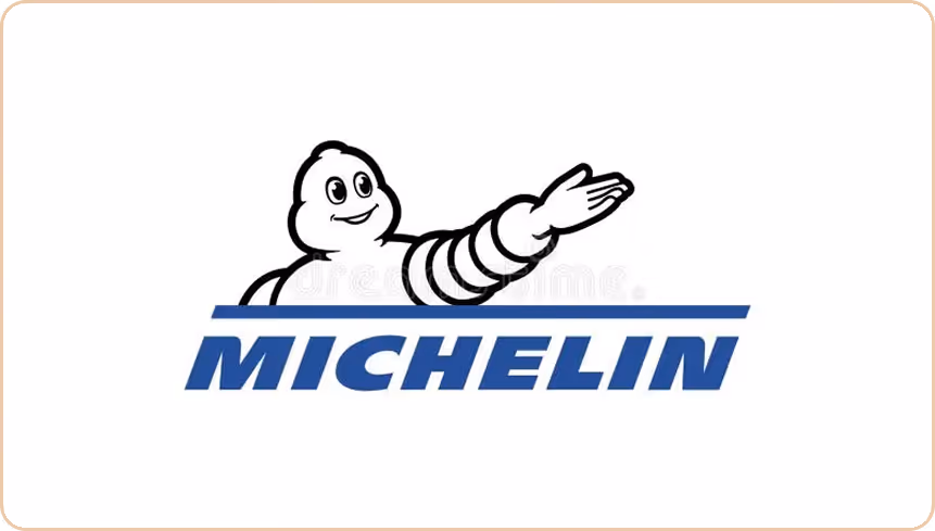 Michelin logo featuring the Michelin Man pointing to the right above the brand name in blue.