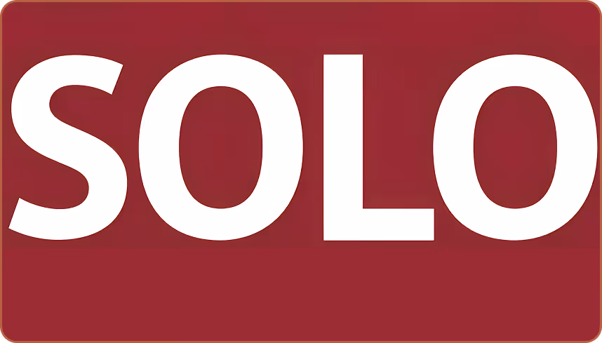 White uppercase letters spelling SOLO on a maroon rectangular background with rounded corners.