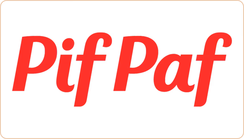 Red text reading Pif Paf on a black background.