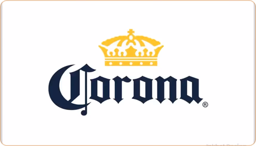 Corona logo with a stylized black font and a yellow crown above the text.