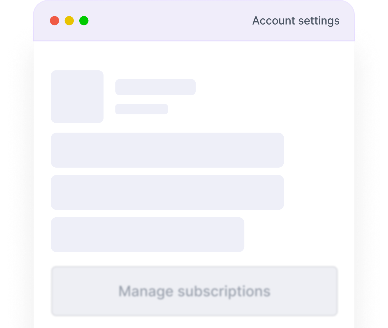 Account settings screen where the manage subscription button is hard to find