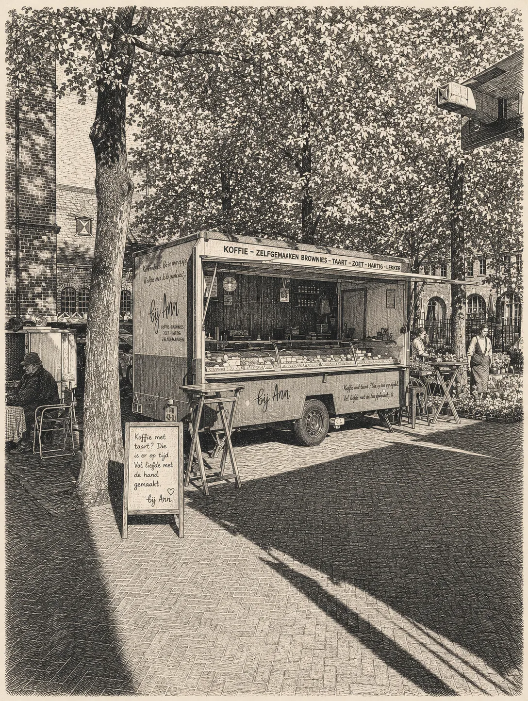 Getekende illustratie van Bij Ann in Arnhem