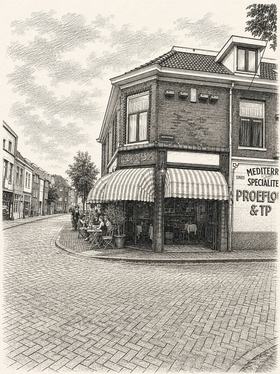 Getekende illustratie van Zuijders in Arnhem
