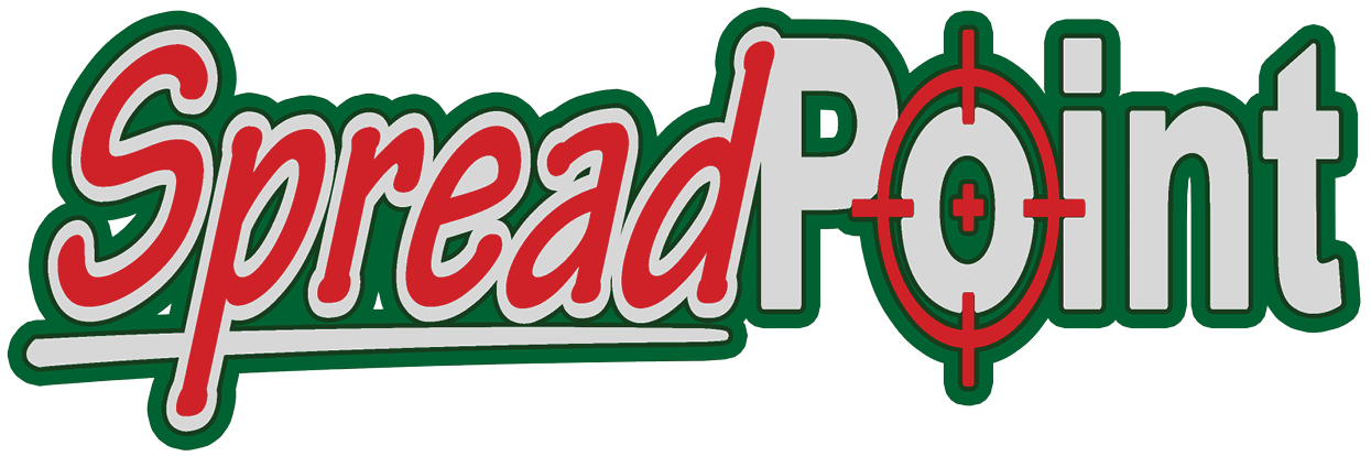 The SpreadPoint logo featuring the word 'Spread' in red italic script with a gray shadow and an underline, and 'Point' in gray block letters with a red crosshair target symbol over the letter 'o'.