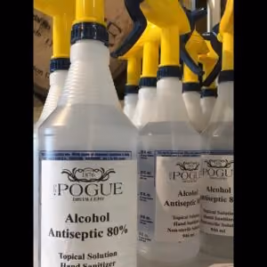 Bottles of 80% alcohol cleaning solution