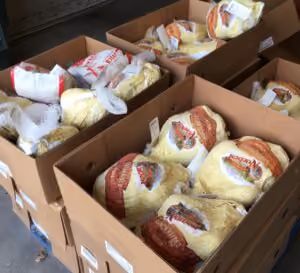 Boxes full of donated turkeys