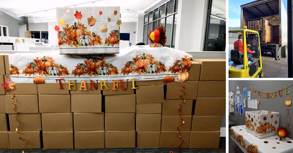 Various photographs from the turkey drive event