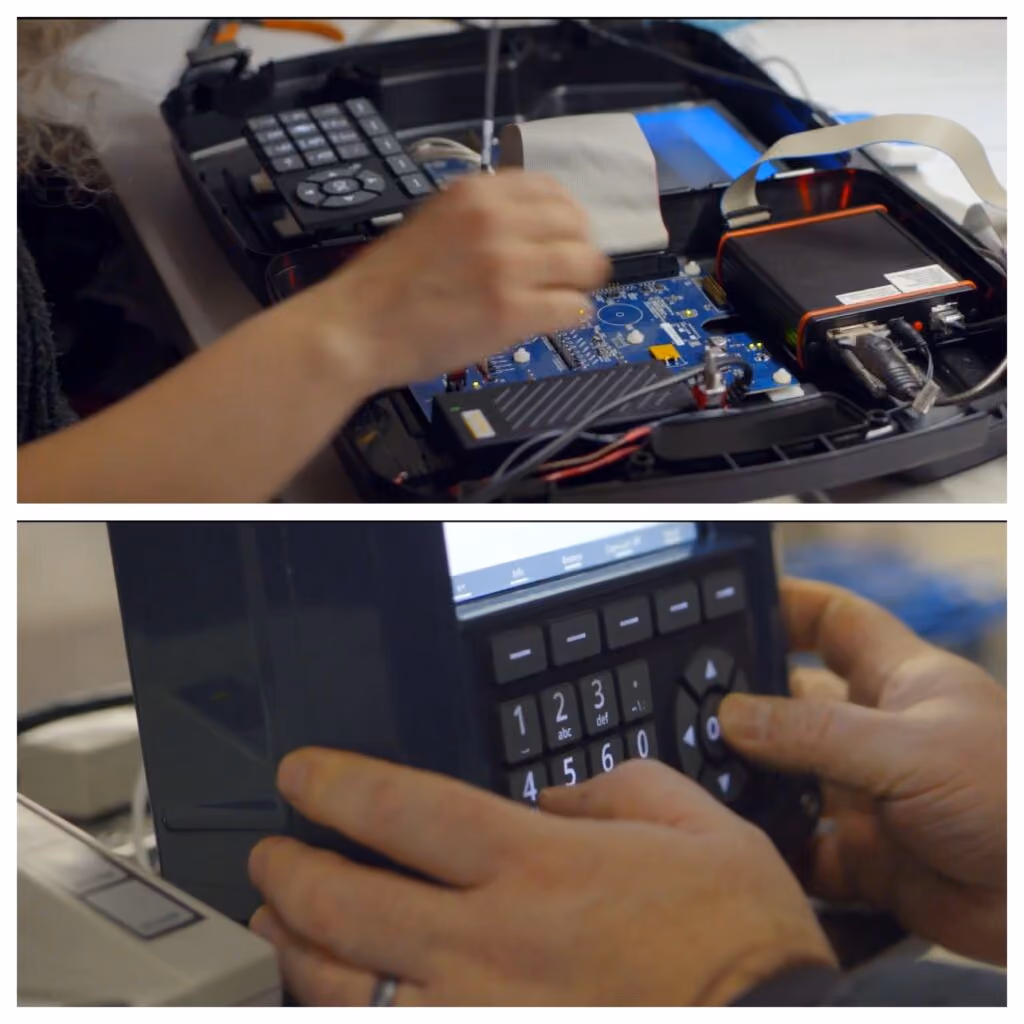 A photograph of the LCR.iQ being tested and in use
