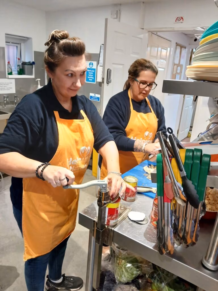 Members of the Godiva team prepping food