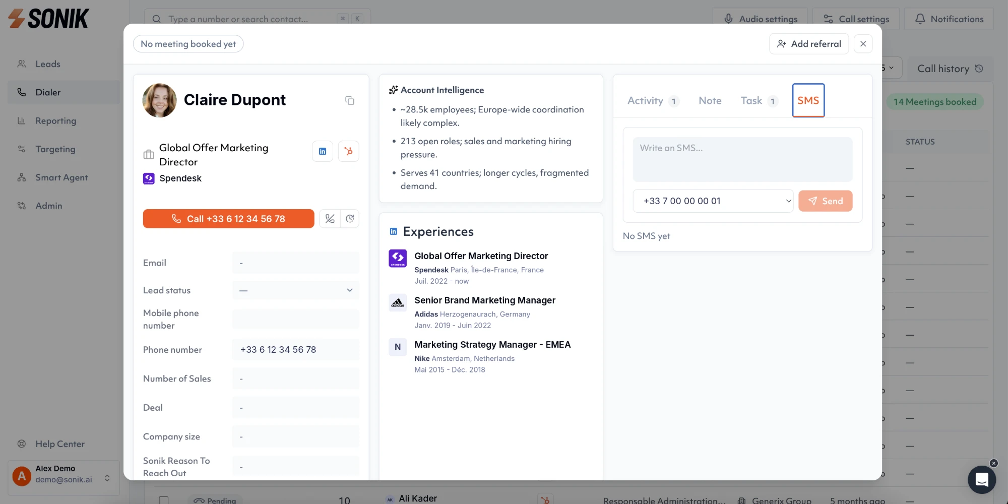 Sonik contact view: account intelligence and AI qualification before the call