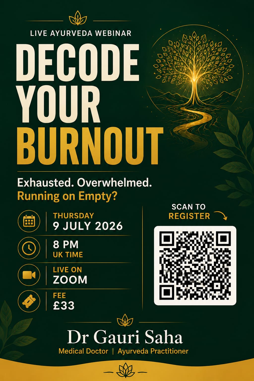 Decode Your Burnout Ayurveda Webinar Poster