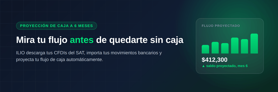Banner de ILIO invitando a probar la proyección de flujo de caja gratis