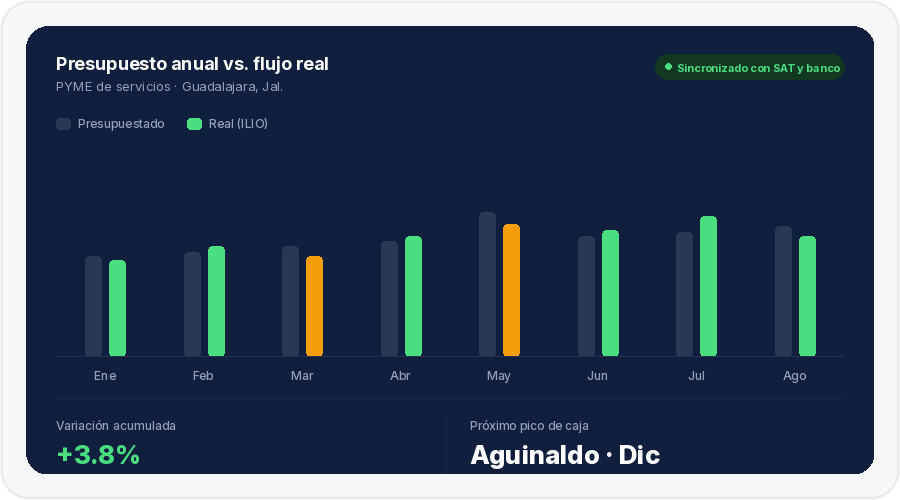 Comparación de presupuesto anual contra flujo de caja real en ILIO