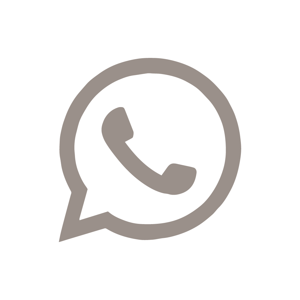 Graues WhatsApp-Symbol mit Telefonhörer in einer Sprechblase auf weißem Hintergrund.