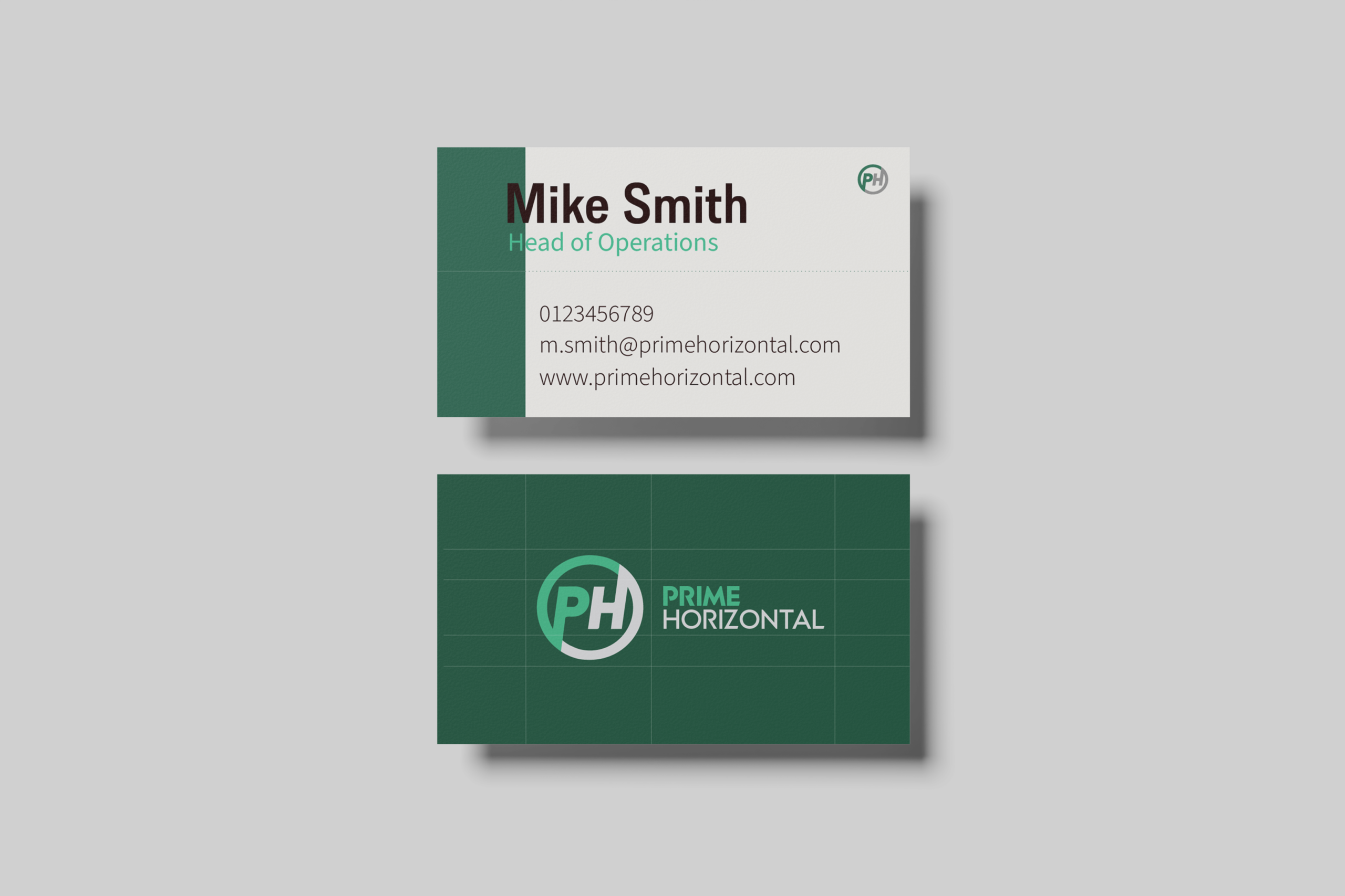 Prime Horizontal's business cards, designed by Halston B2B