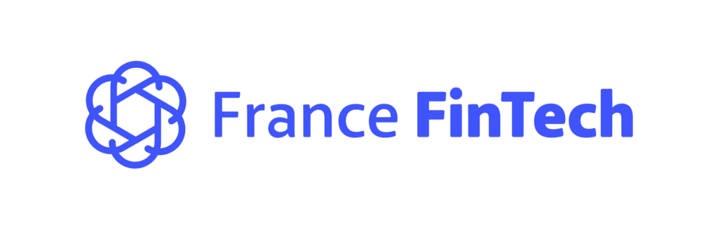 Logo de France FinTech avec un symbole abstrait bleu à gauche et le texte 'France FinTech' en bleu à droite.