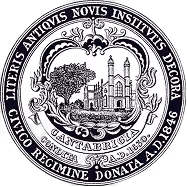 Seal of Cambridge, Massachusetts, featuring a tree and historic buildings within a circular border.