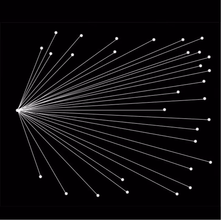 White dots connected by lines radiate outward from a single point on a black background.