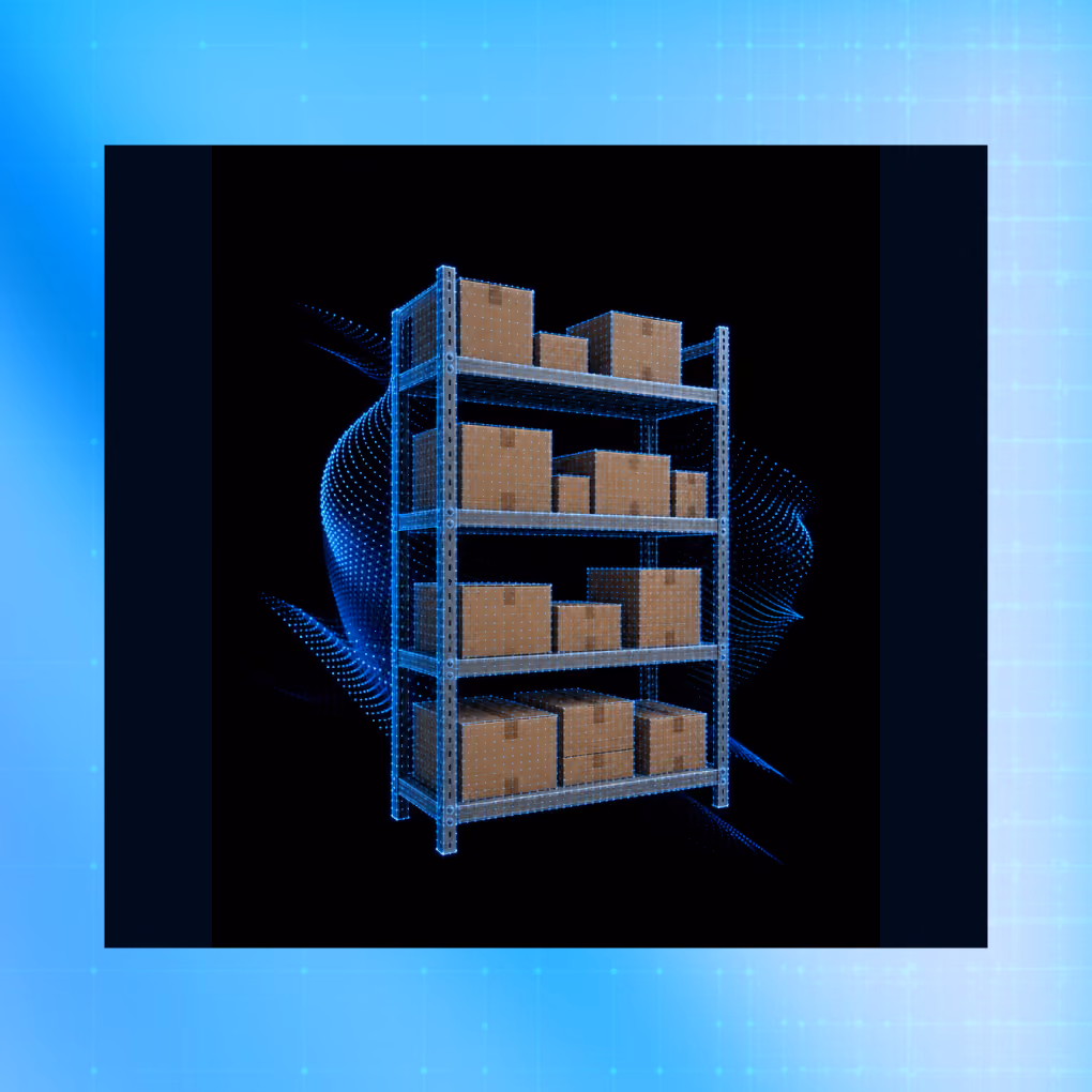 Metal shelving unit with multiple brown cardboard boxes arranged on four shelves.
