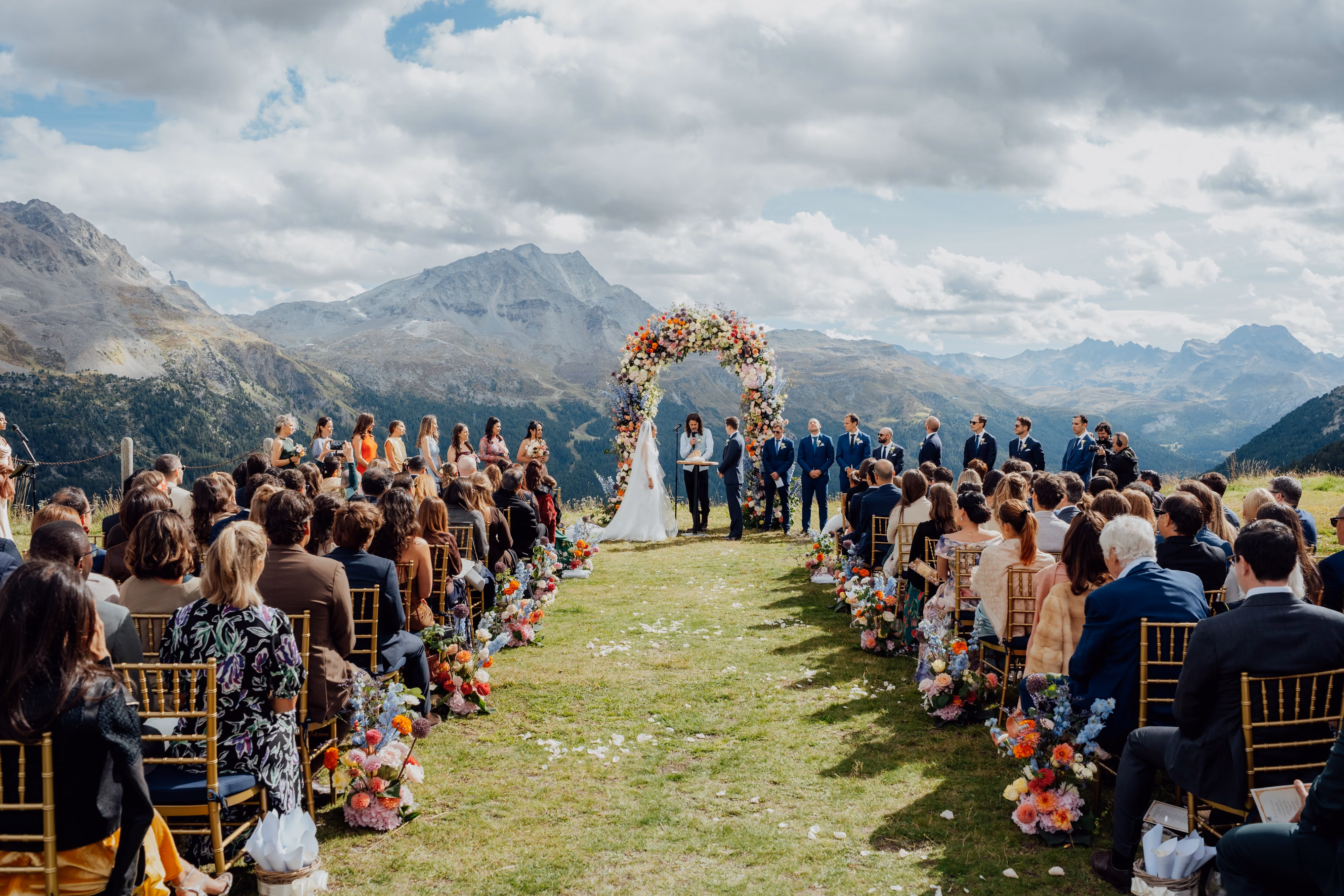 Aerial view of St. Moritz and the Engadin mountains — destination wedding photography by LEE by LEE KRAMER