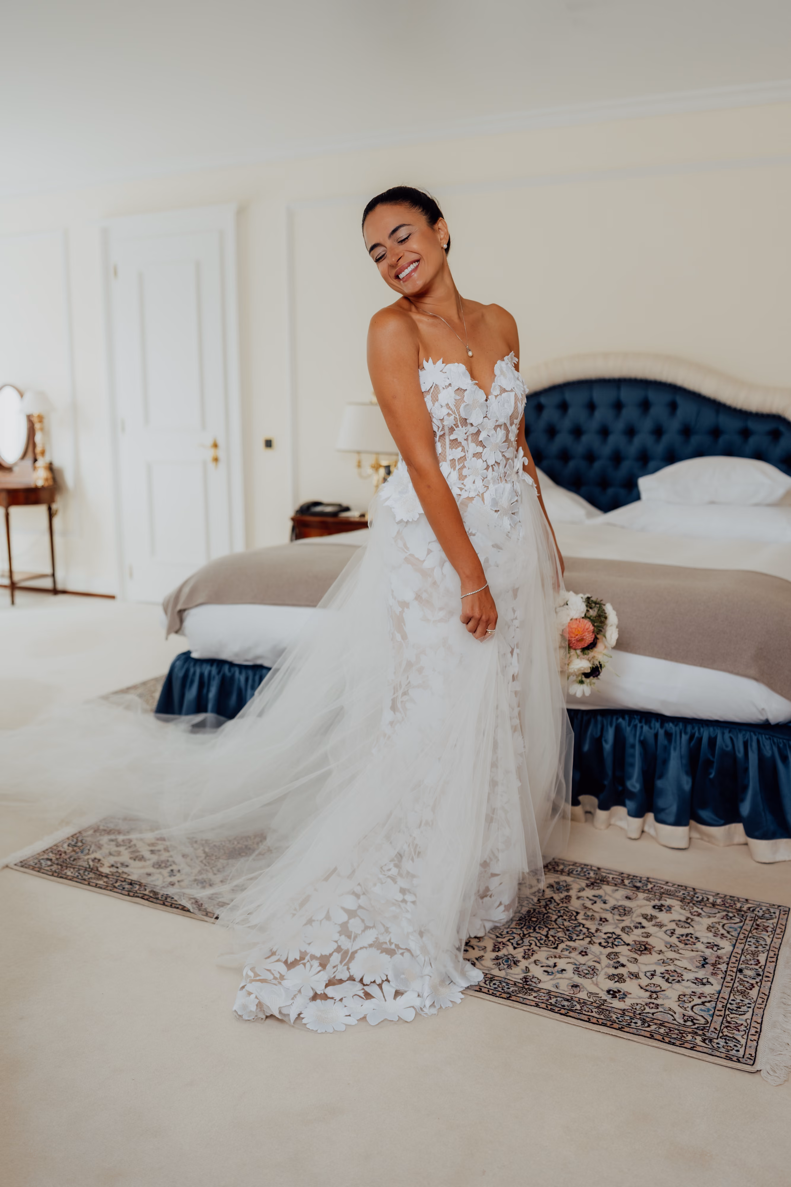 Bride getting ready at Badrutt's Palace, St. Moritz — destination wedding photography by LEE by LEE KRAMER