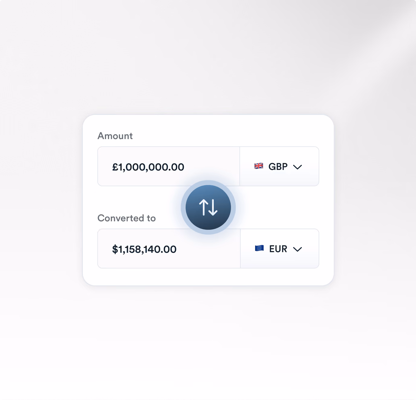 Illustration showing seamless currency conversion between GBP and EUR. 