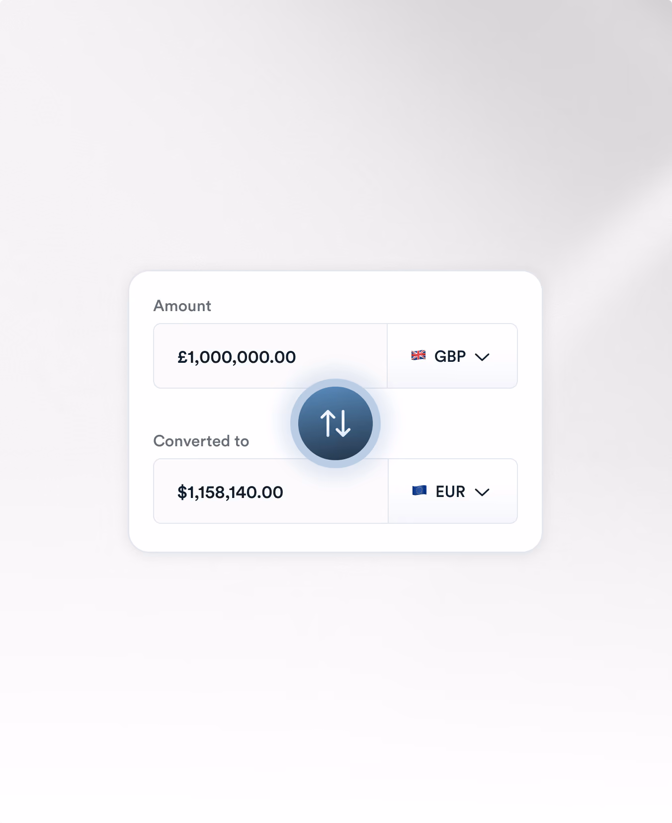 Illustration showing seamless currency conversion between GBP and EUR. 