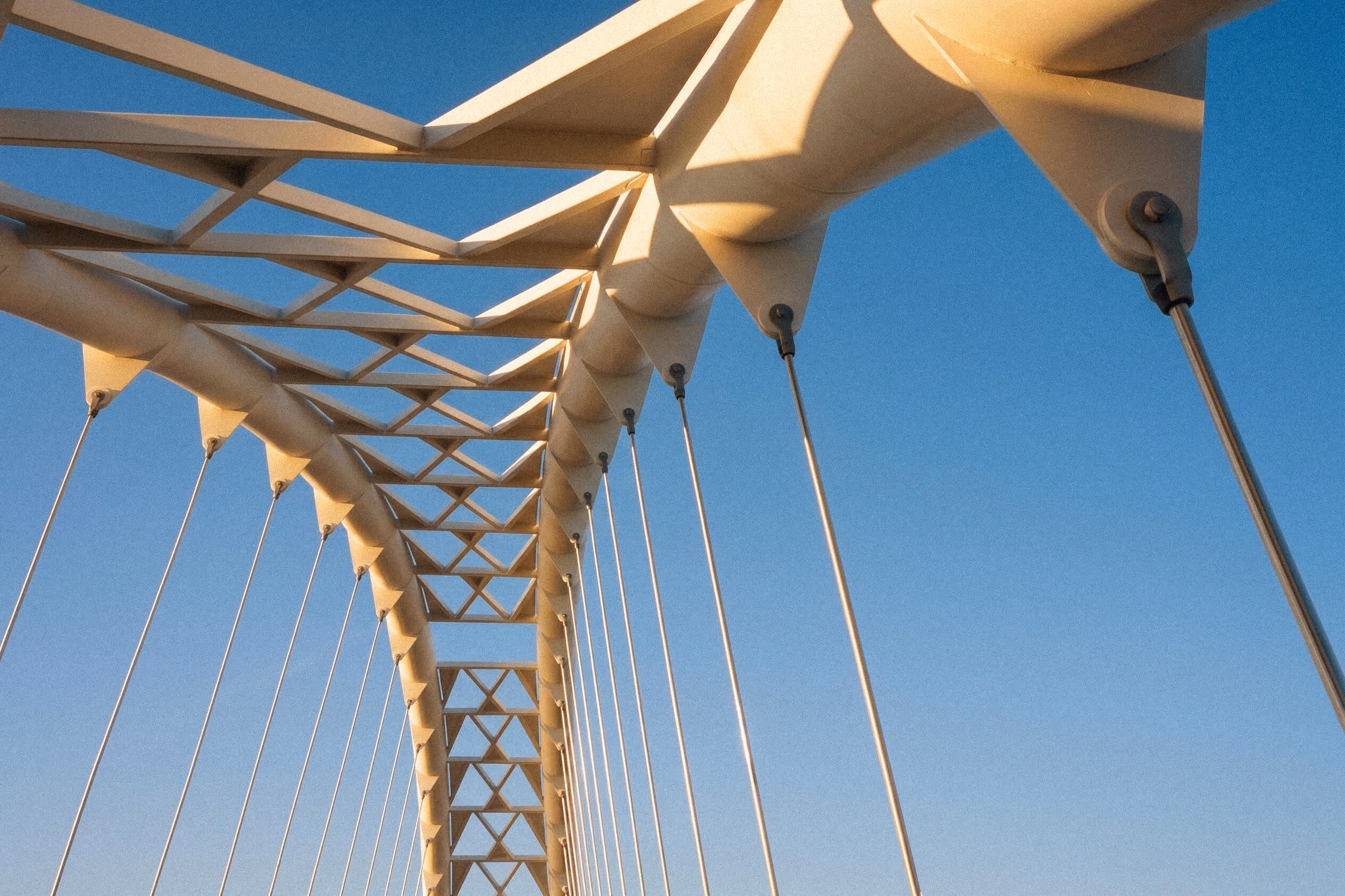 Interesting angle of a bridge in daylight. 