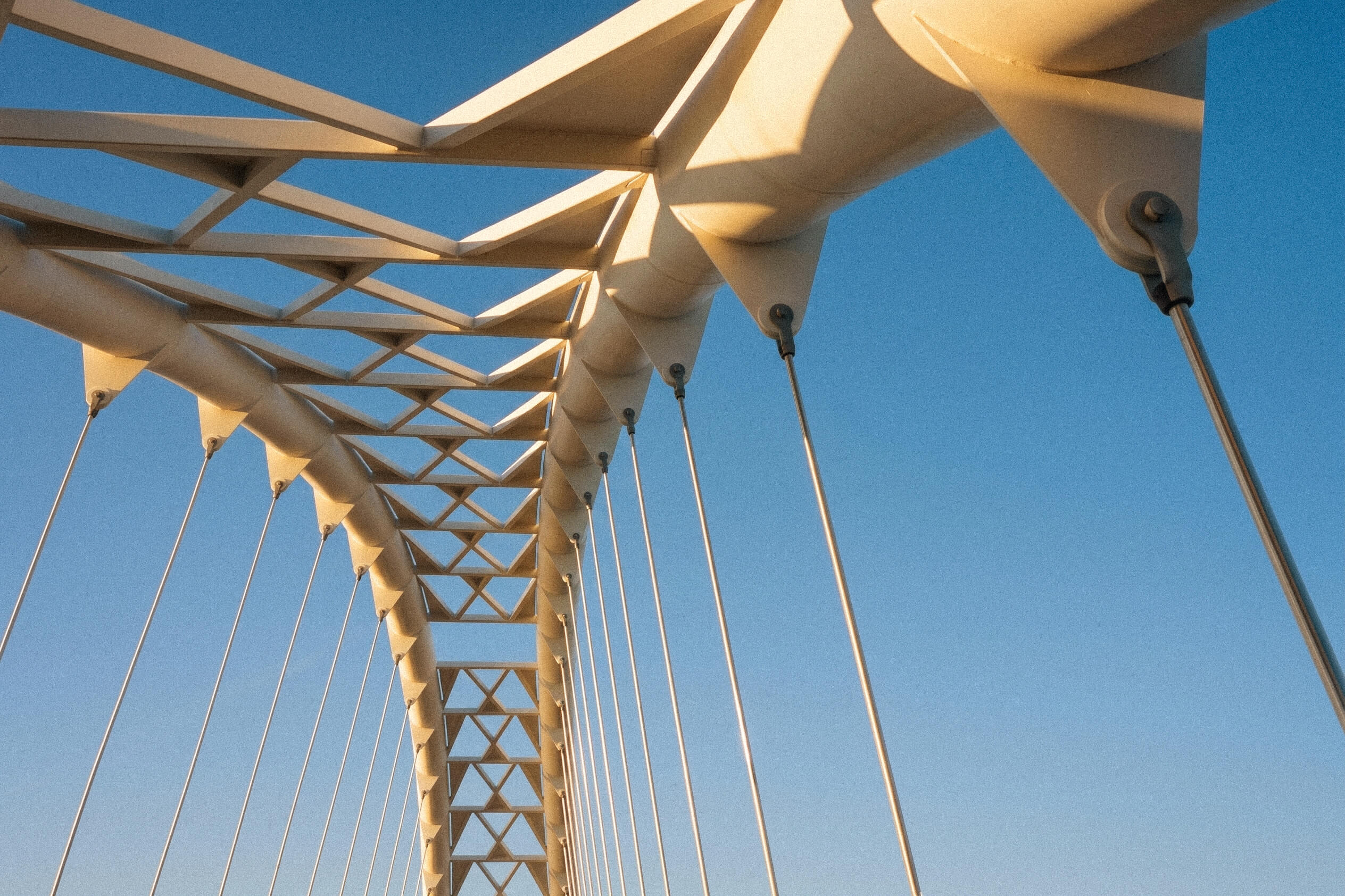 Interesting angle of a bridge in daylight.