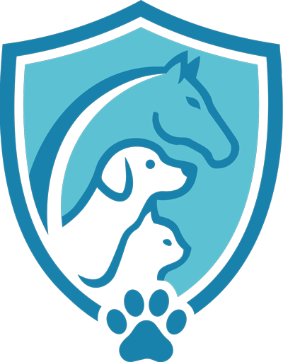 Fellsichert Logo. Schild mit Silhouetten von Pferd, Hund, Katze und einer Pfote.