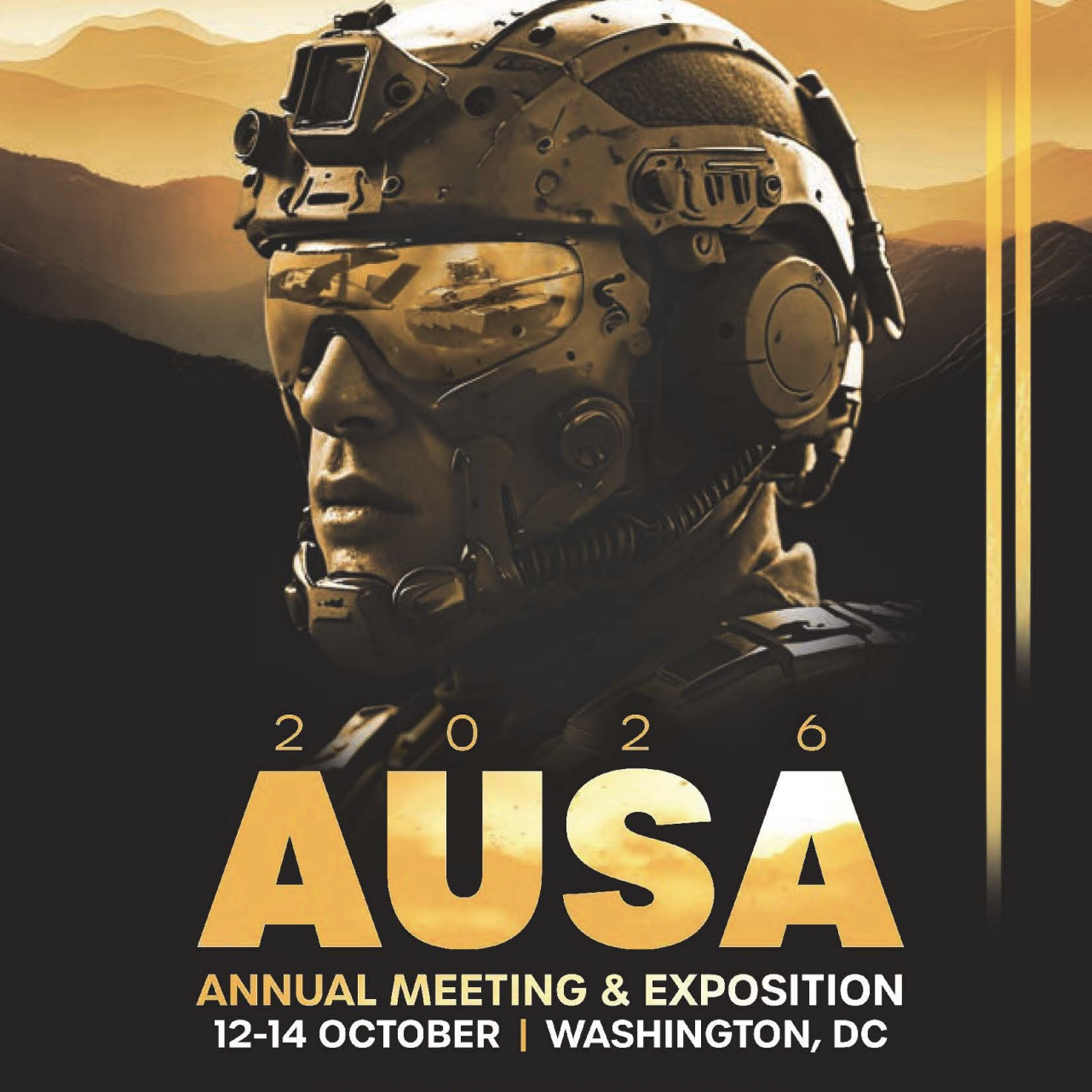 Background image of soldier with army helmet on, AUSA logo in front
