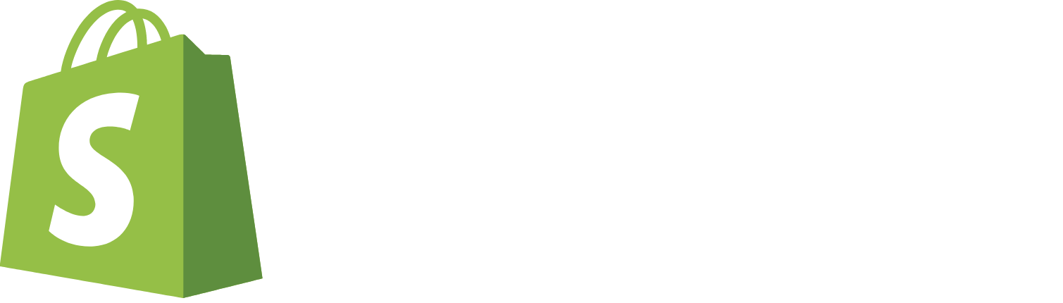 Shopify logo featuring a green shopping bag with a white S and white text Shopify.