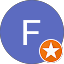 Blue circle with a white letter F and an orange star badge overlapping its lower right side.