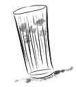 Black and white sketch of a tall glass with vertical lines and a shadow underneath.