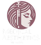 Logo showing a stylized female face with a syringe integrated in hair, reading Medical Aesthetics by Lacey.