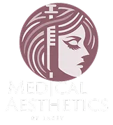 Logo showing a stylized female face with a syringe integrated in hair, reading Medical Aesthetics by Lacey.