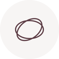 Abstract circular brown line pattern on a light gray circular background.