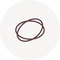 Abstract circular brown line pattern on a light gray circular background.